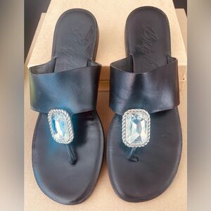Brighton Black Sandals with Silver Embellishment